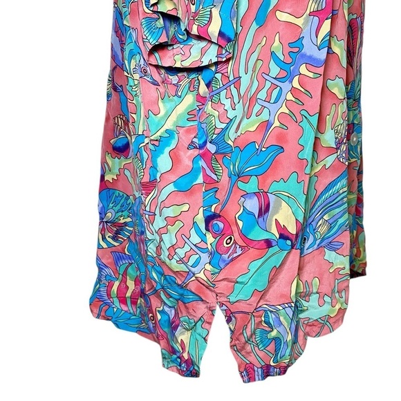 Ann May Silk Vintage Colorful Fish Print Button-Up Shirt - Picture 5 of 10